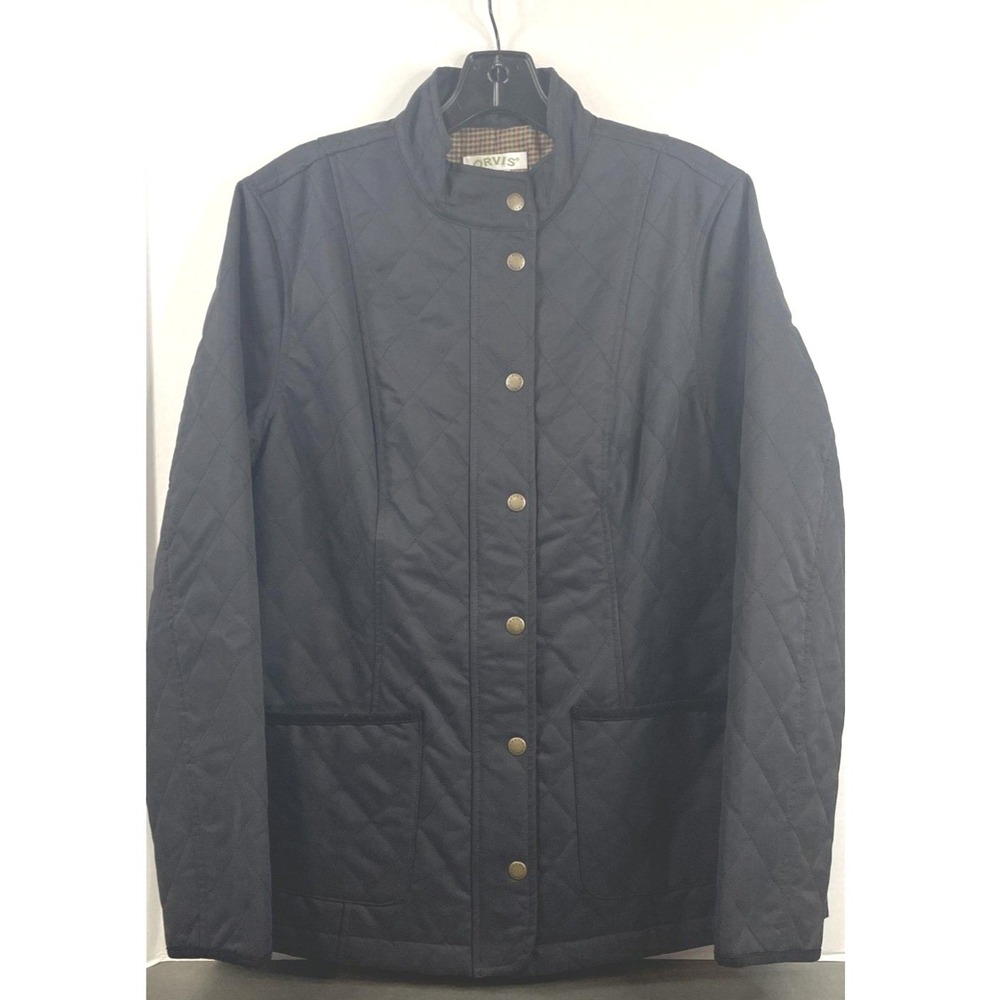 Orvis Mens Navy Blue Diamond Quilted Field Jacket Plaid Lined Size M RN 70534
